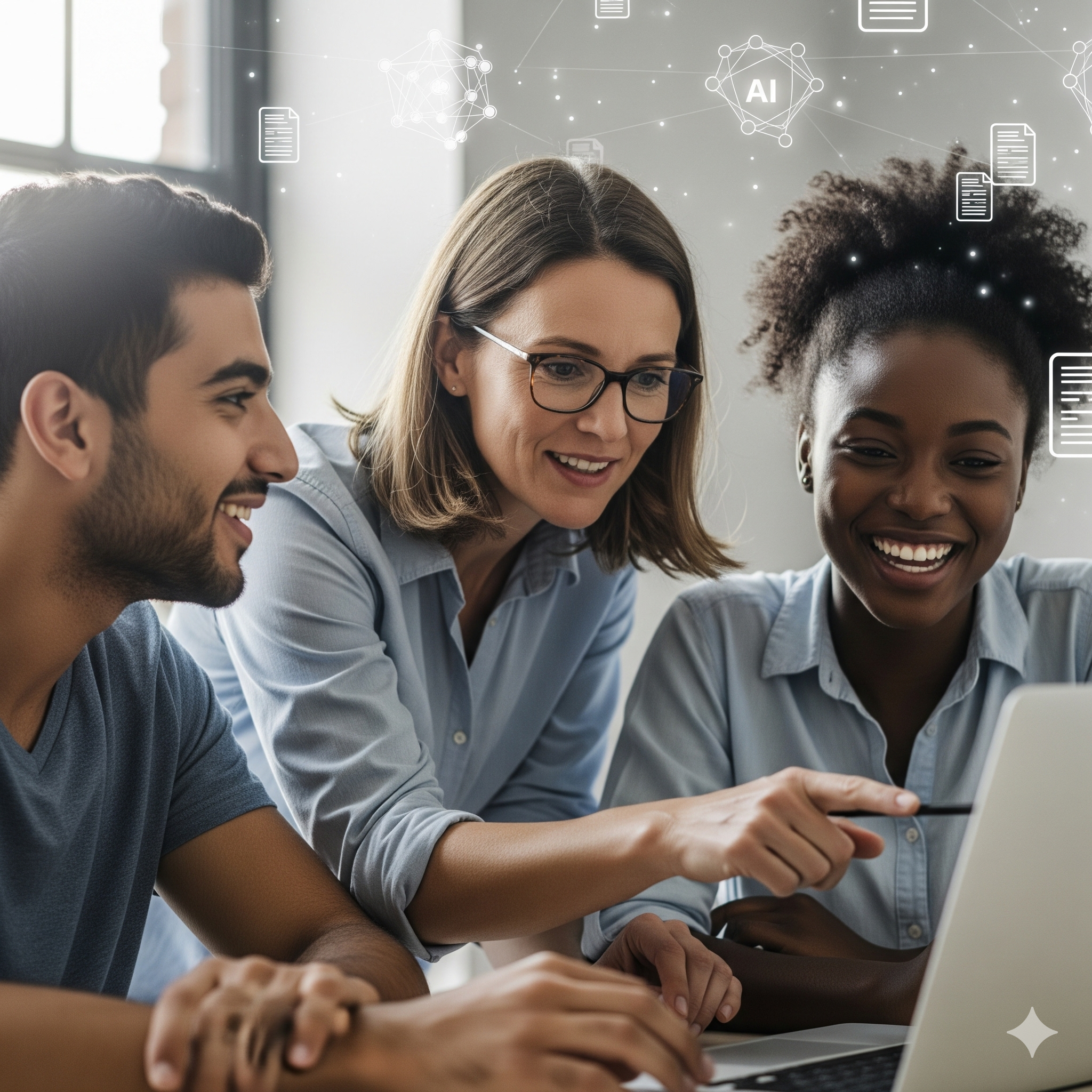 Teilnehmende im KIckstart-Programm arbeiten gemeinsam mit KI-Tools